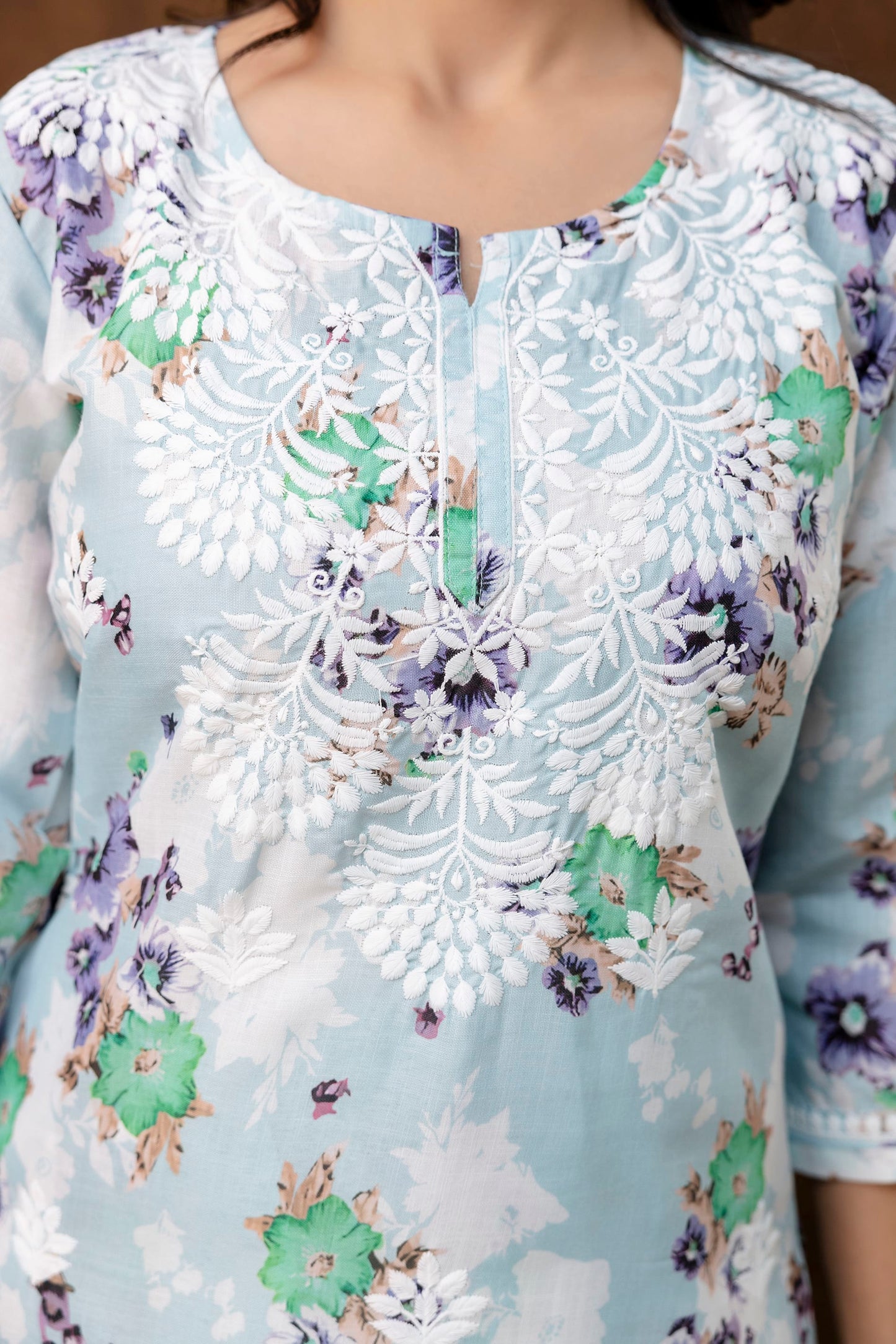 RAMA GREEN cotton printed with chikanakri work kurti and plazo set