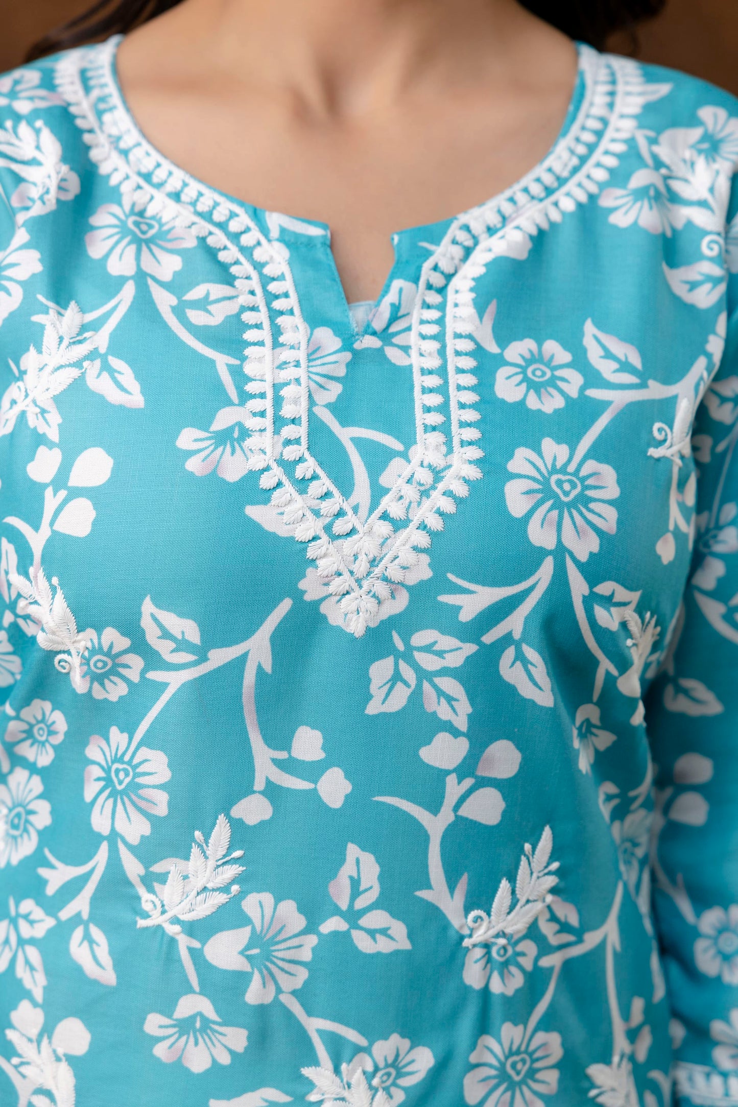 RAMA Women's Cotton Blend Chikankari Embroidered Straight Kurta Set