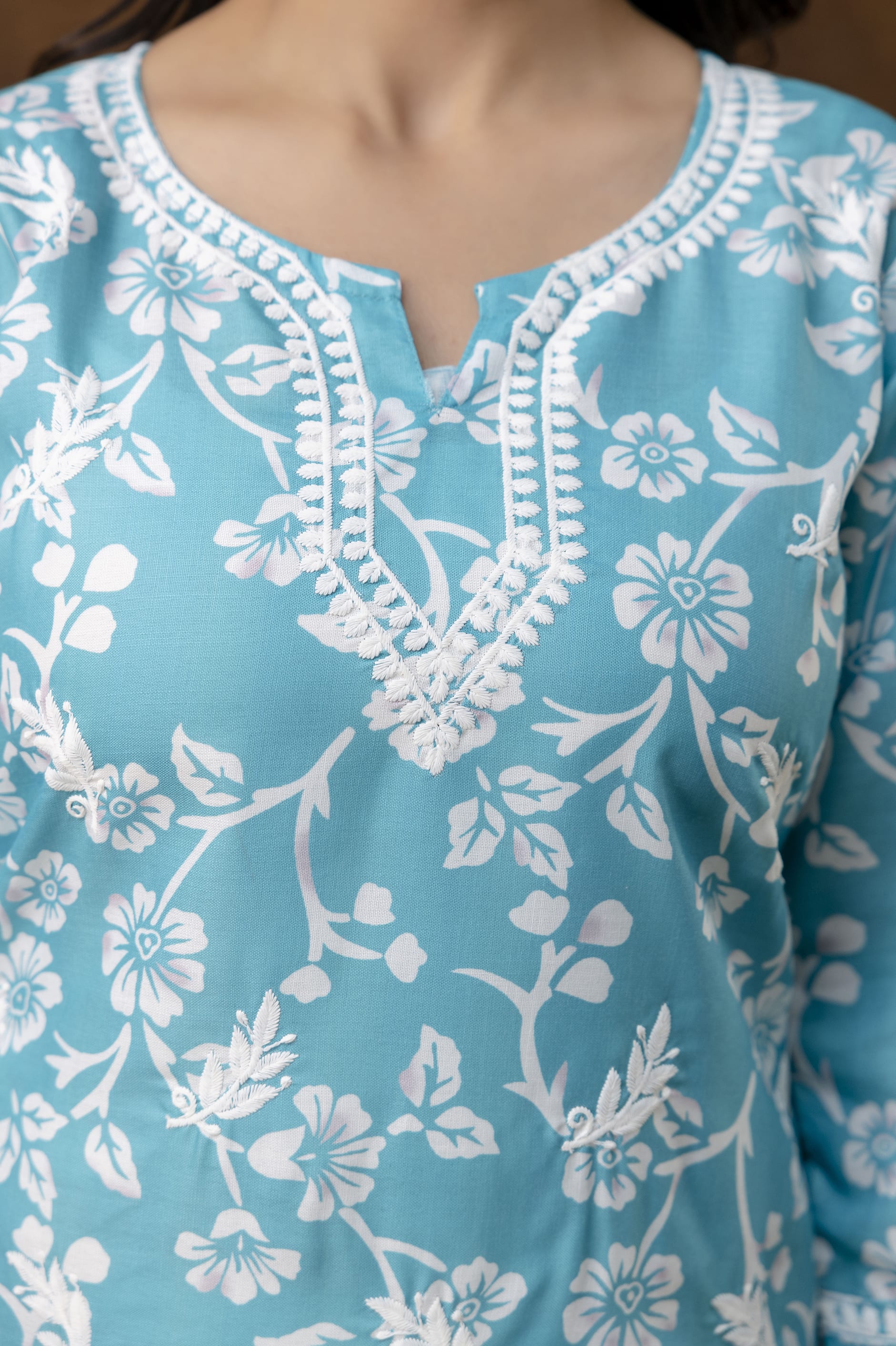 RAMA Women's Cotton Blend Chikankari Embroidered Straight Kurta Set