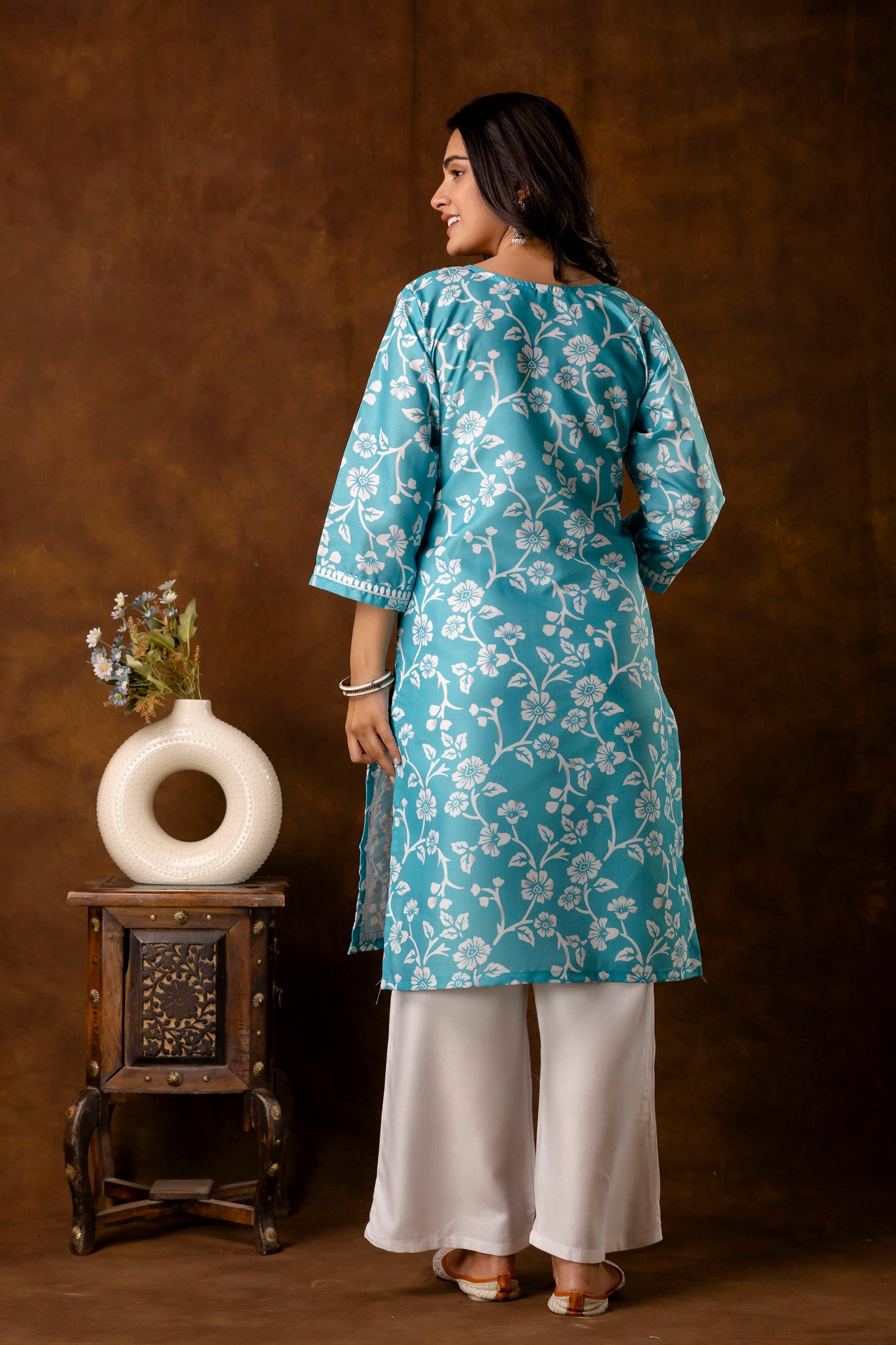 RAMA Women's Cotton Blend Chikankari Embroidered Straight Kurta Set