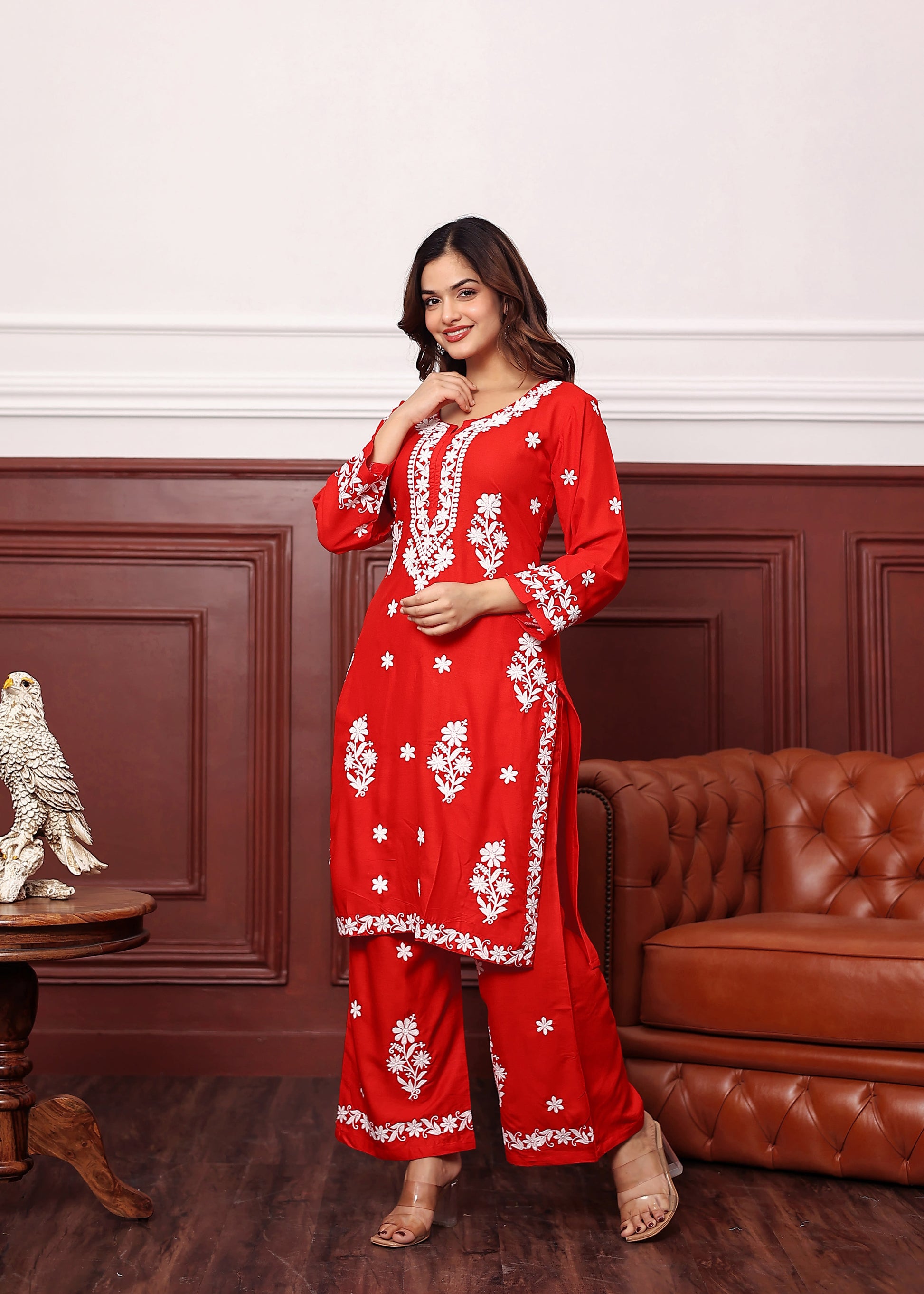 RED Premium Rayon Kurti Plazo Set