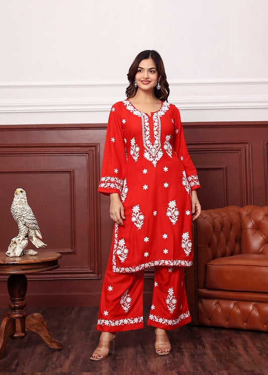 RED Premium Rayon Kurti Plazo Set