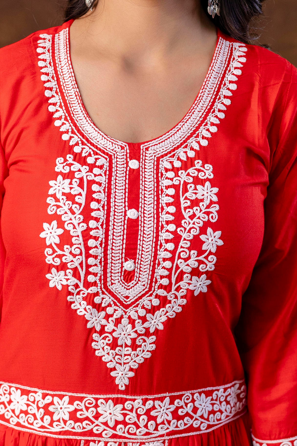 RED Women Embroidered Fashionable Printed || Naira Cut Kurta, Pant and Dupatta Set for Wedding, Party & Festivals