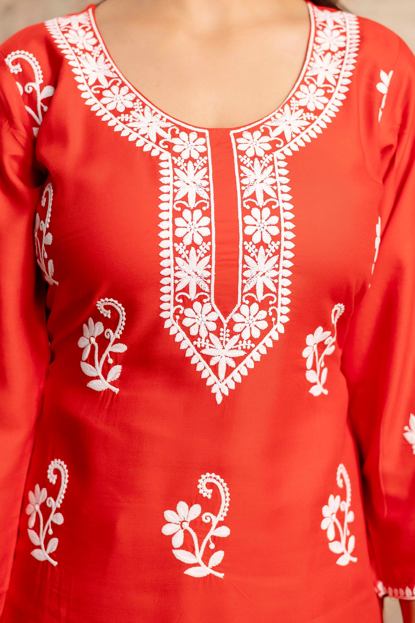 RED Women Rayon Ethnic Top Plazzo Set