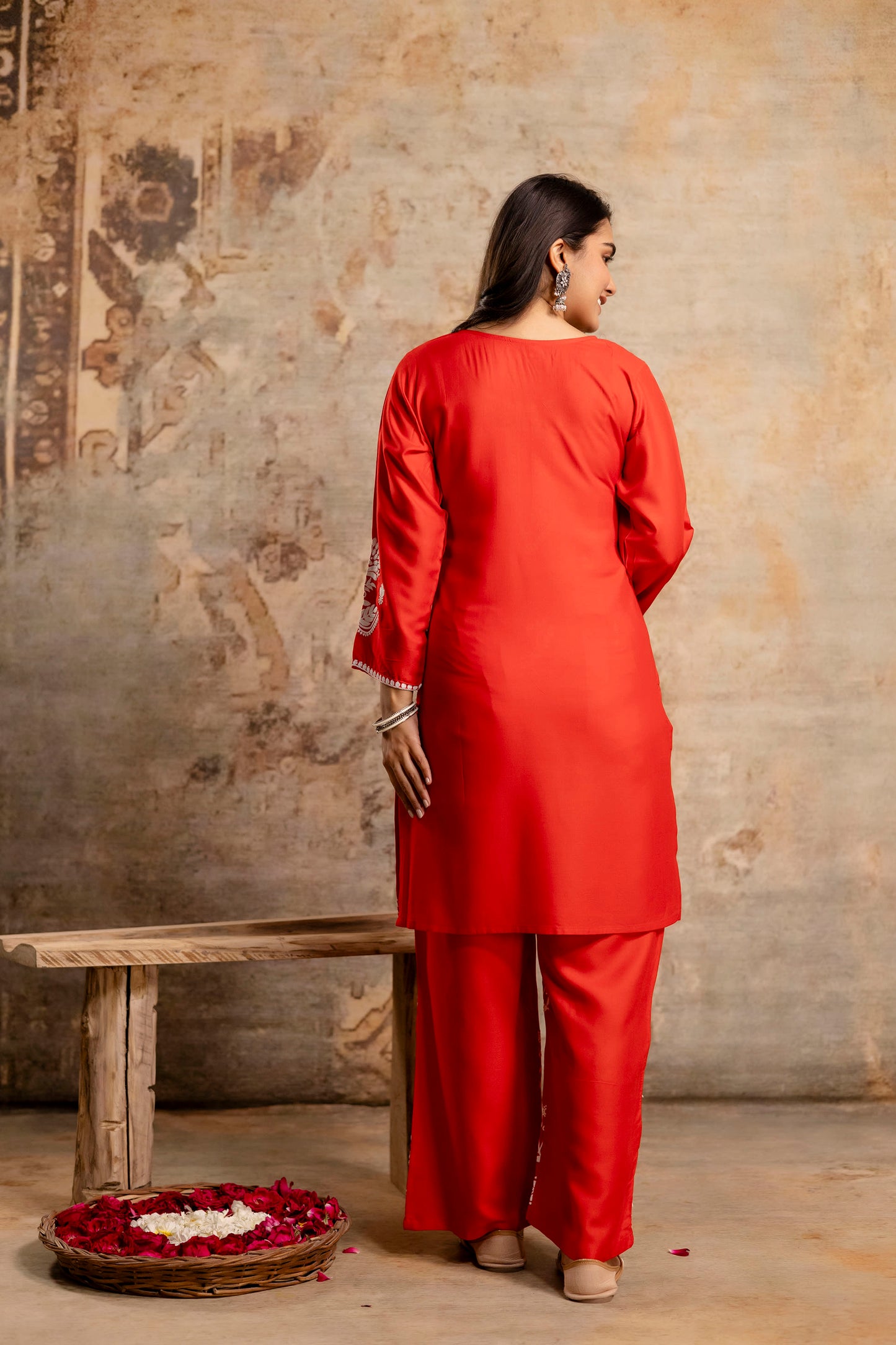 RED Women Rayon Ethnic Top Plazzo Set