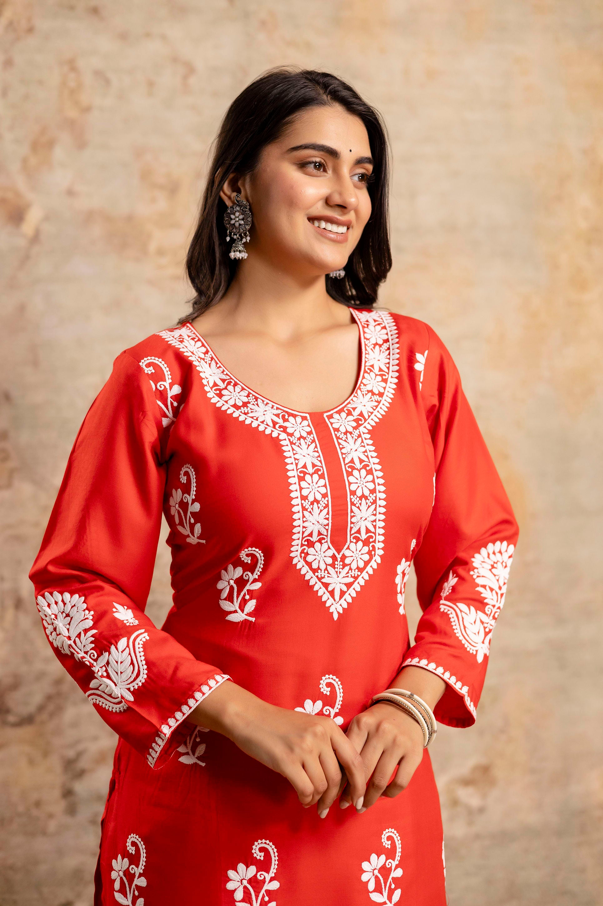 RED Women Rayon Ethnic Top Plazzo Set