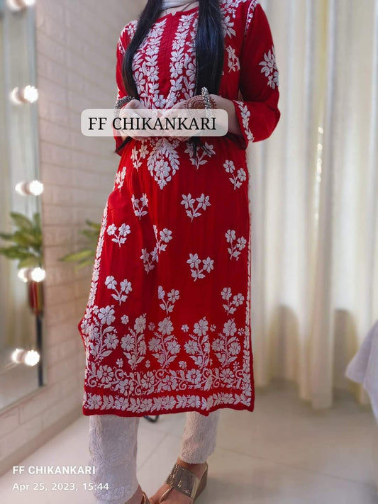 RED Womens Indian Model Kurti Beautiful work Entice Wear