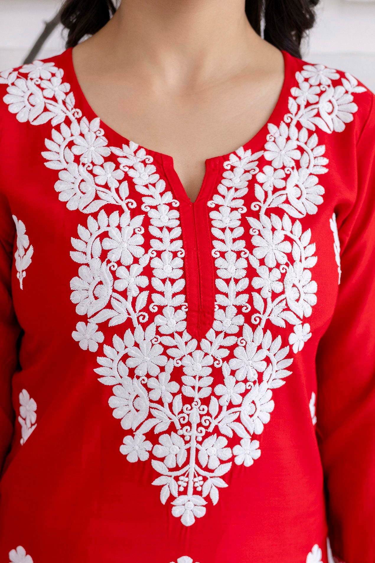 RED  Women Rayon Embroidered Kurta Set