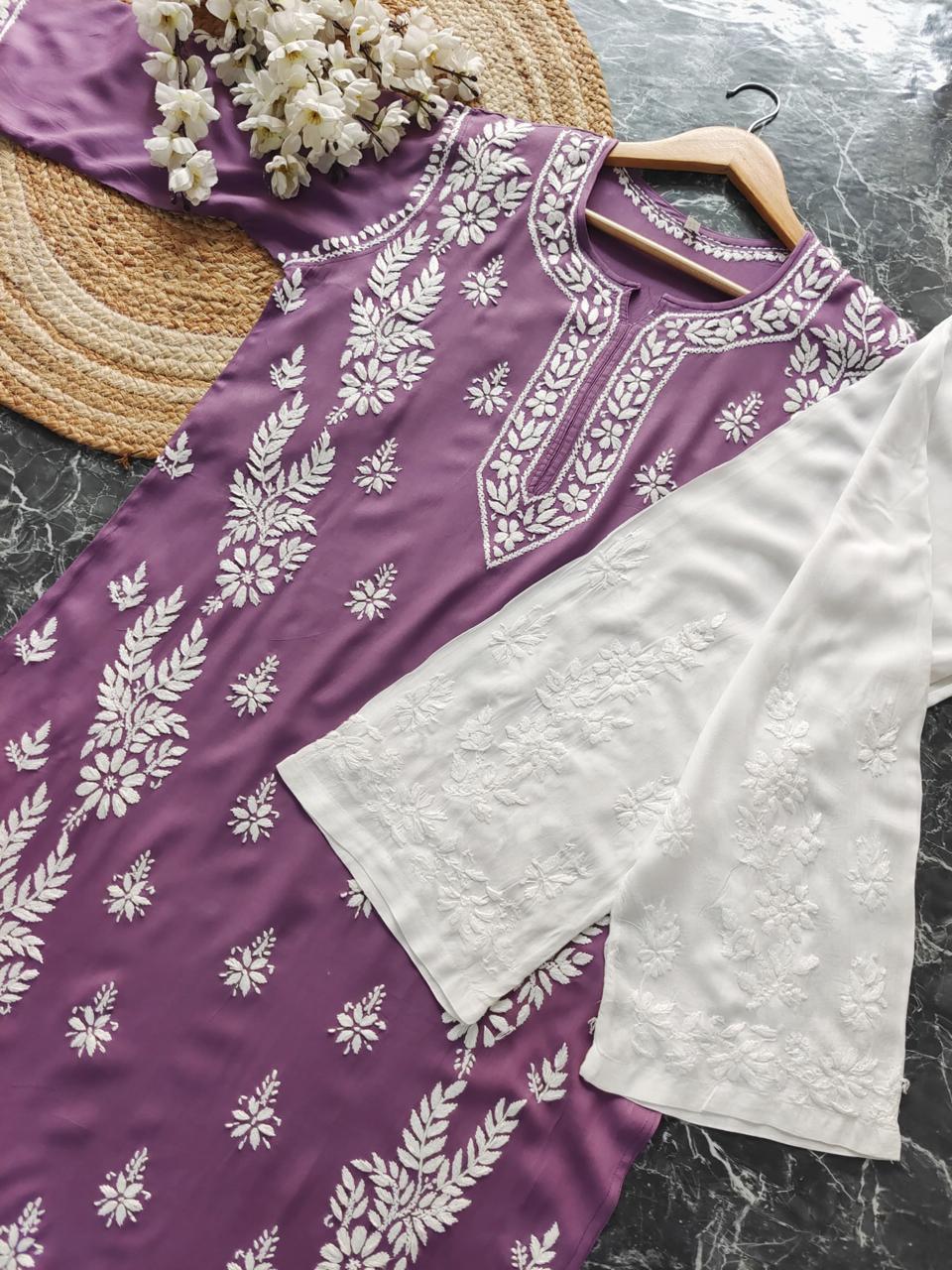 MAGENTA Rayon  Chikankari Kurta With Palazzo