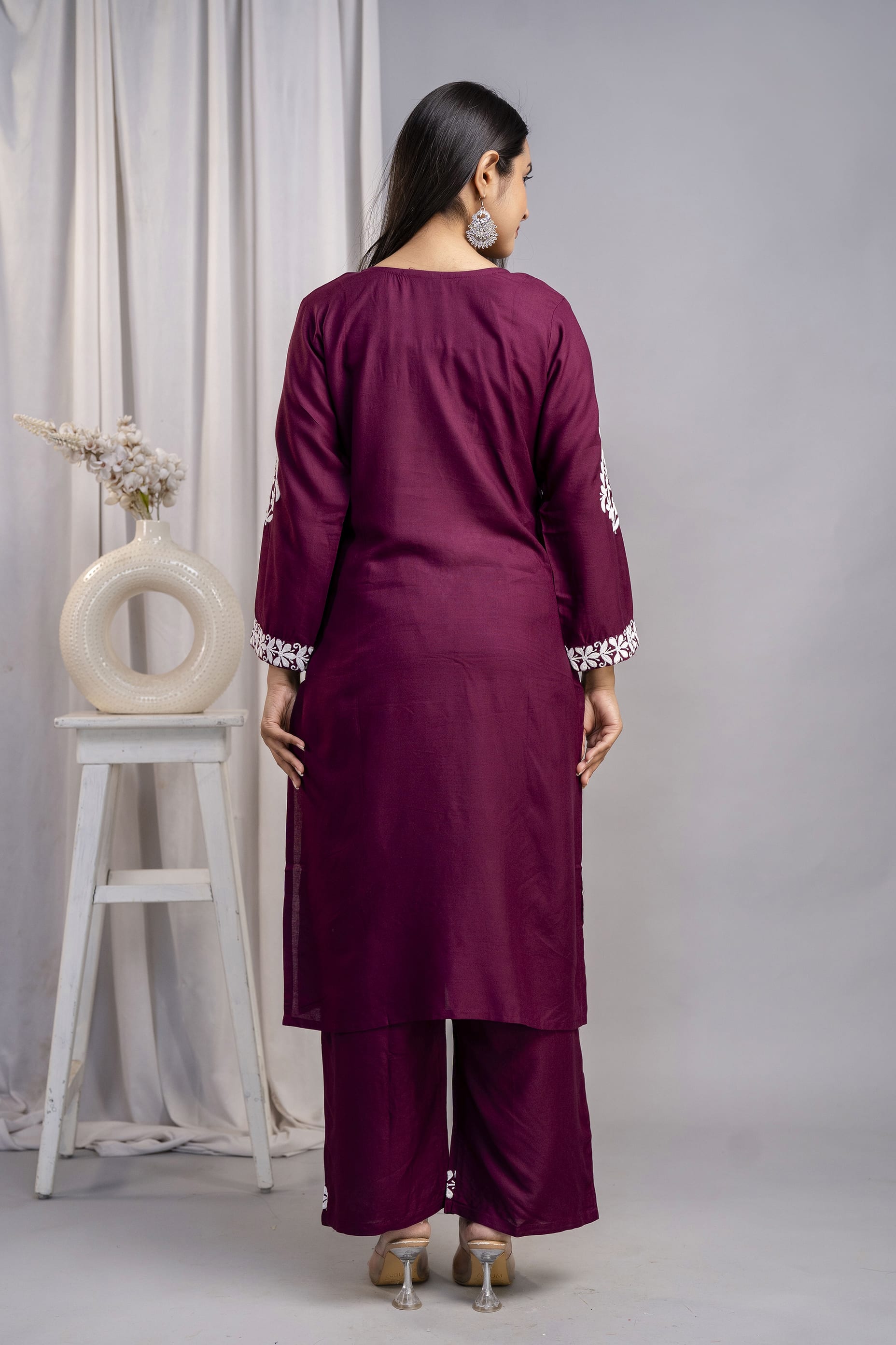 WINE Chikankari Kurti and Plazzo Set for Girls and Women (Modal Kurti)