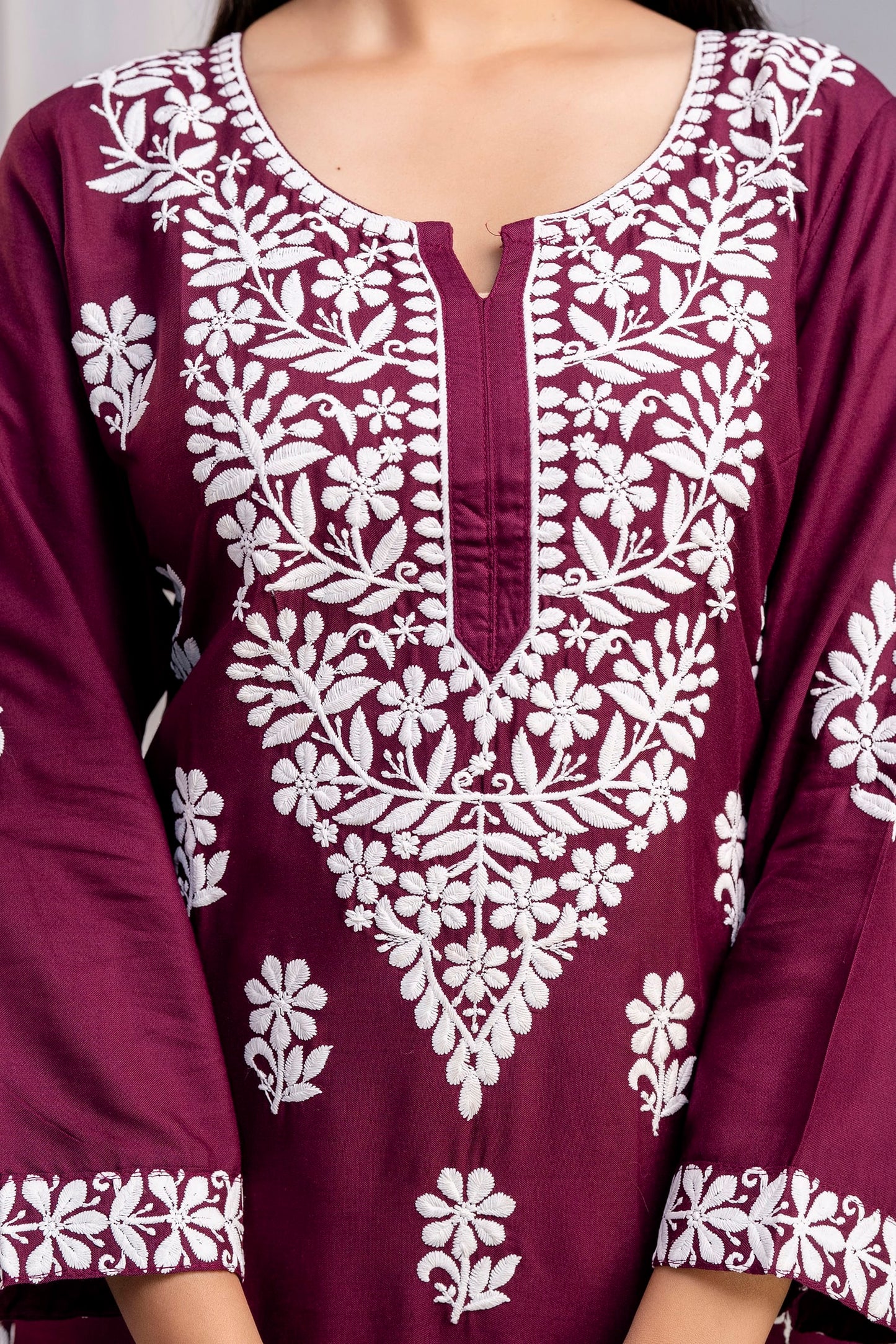 WINE Chikankari Kurti and Plazzo Set for Girls and Women (Modal Kurti)