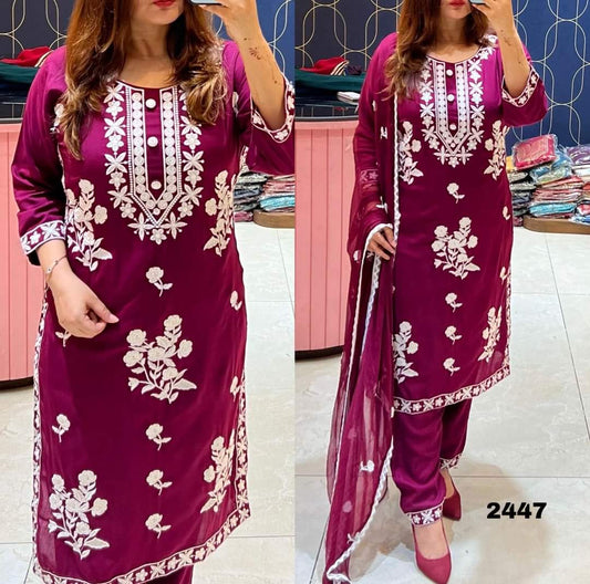 WINE Straight ,Kurta, Pant & Dupatta Set