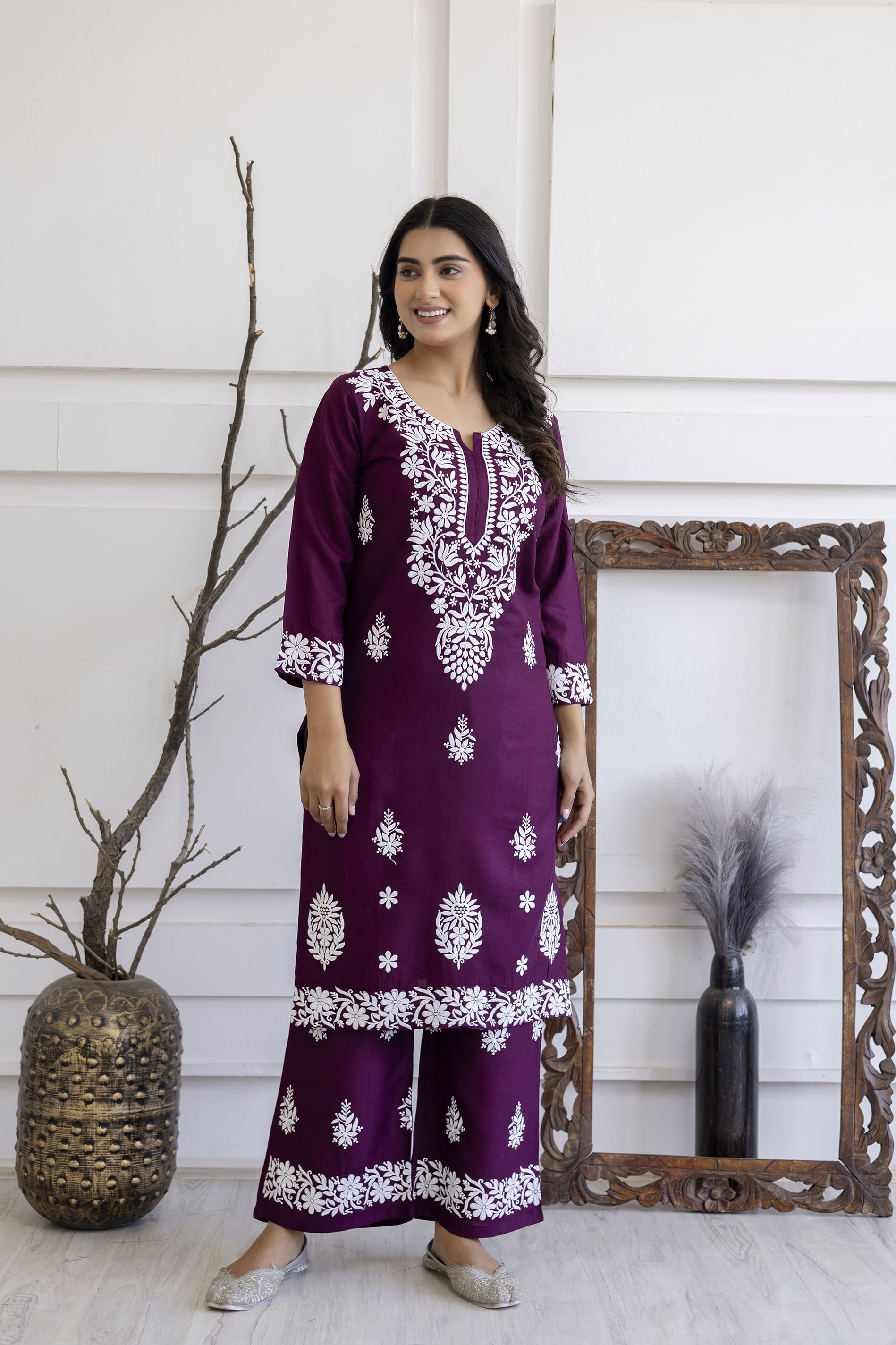 WINE Women's Elegent Kurti set | Kurti Plazo Set
