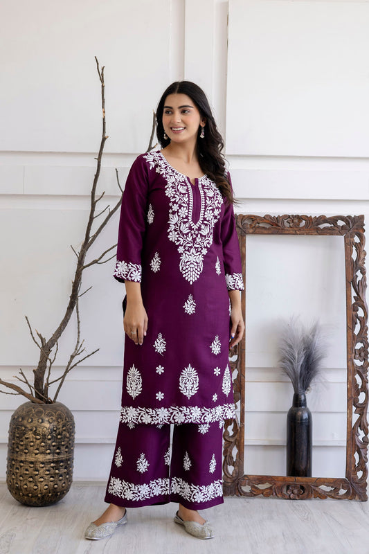 WINE Women's Elegent Kurti set | Kurti Plazo Set