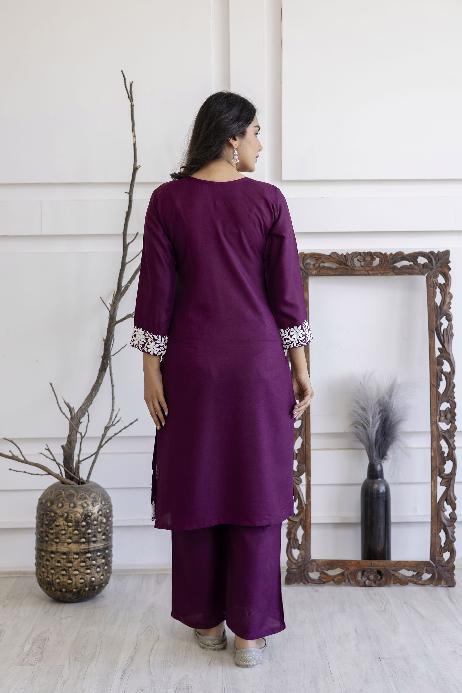 WINE Women's Elegent Kurti set | Kurti Plazo Set