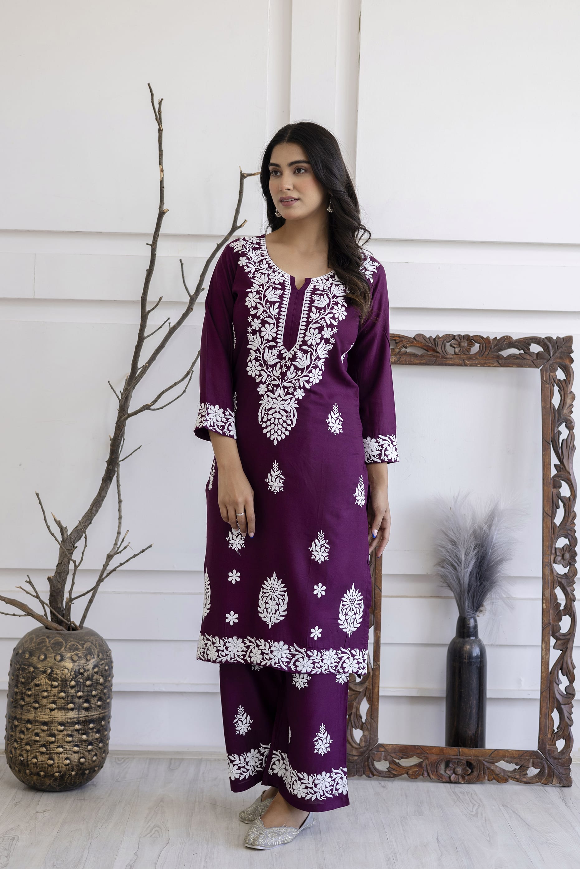 WINE Women's Elegent Kurti set | Kurti Plazo Set