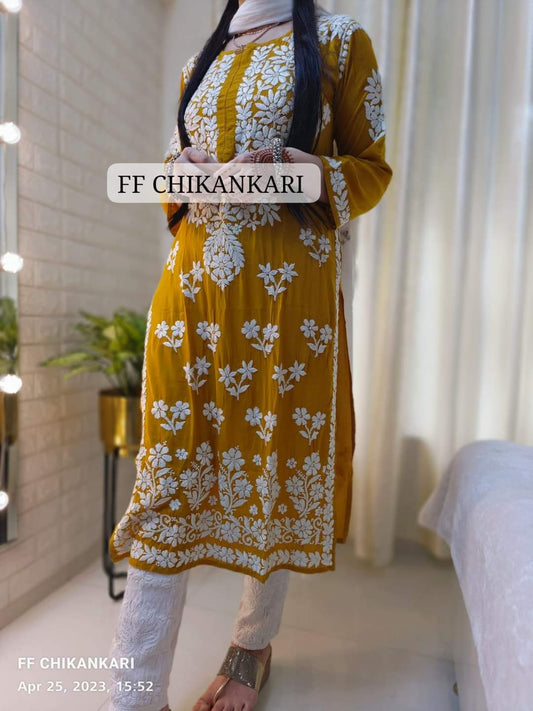 YELLOW Womens Indian Model Kurti Beautiful work Entice Wear