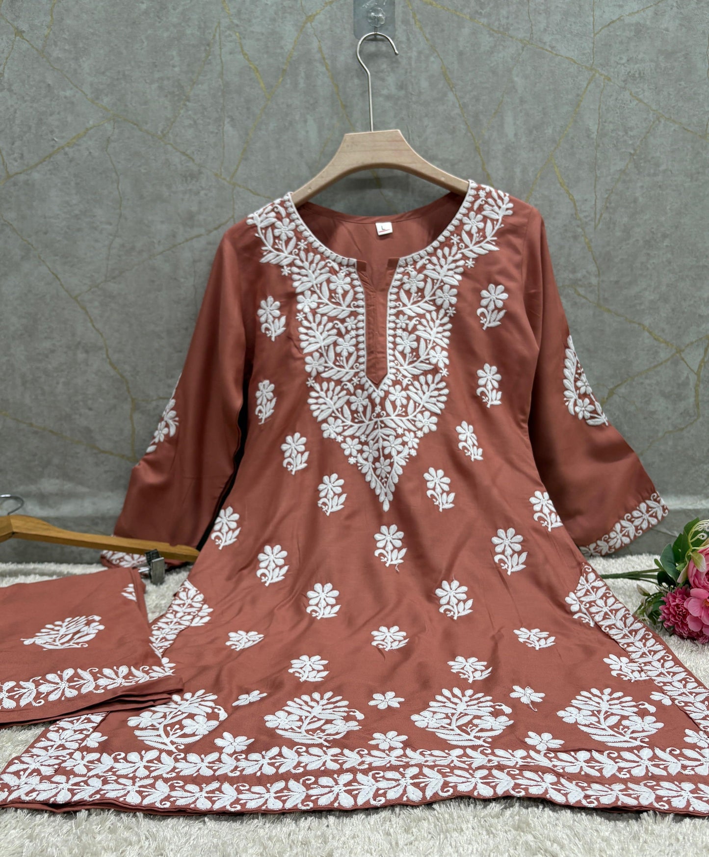 MISTY ROSE Chikankari Kurti Set Online At Best Price For Women