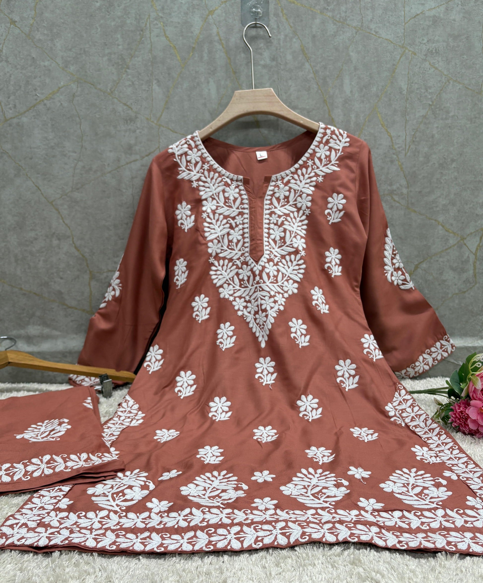 MISTY ROSE Chikankari Kurti Set Online At Best Price For Women